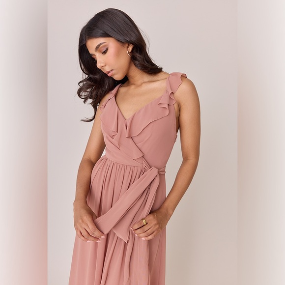 NWT Revelry Valerie Chiffon Faux Wrap Dress
size: 12
color: Desert Rose - 945 - Picture 9 of 16